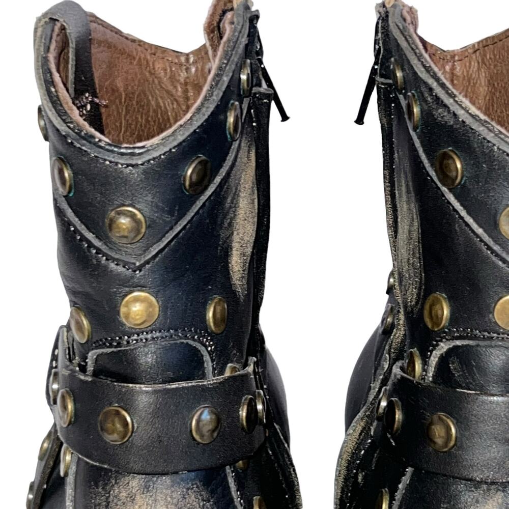 OG by Old Gringo Studded Distressed Harness Boot Bootie  Leather 3" Heel Black 8 - Picture 9 of 16